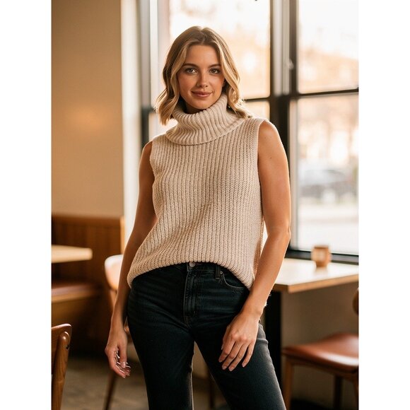 Aeropostale Womens Knit Sleeveless Turtleneck Sweater Beige Size M - Picture 3 of 7